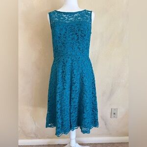 David's Bridal Teal Lace Midi Dress
